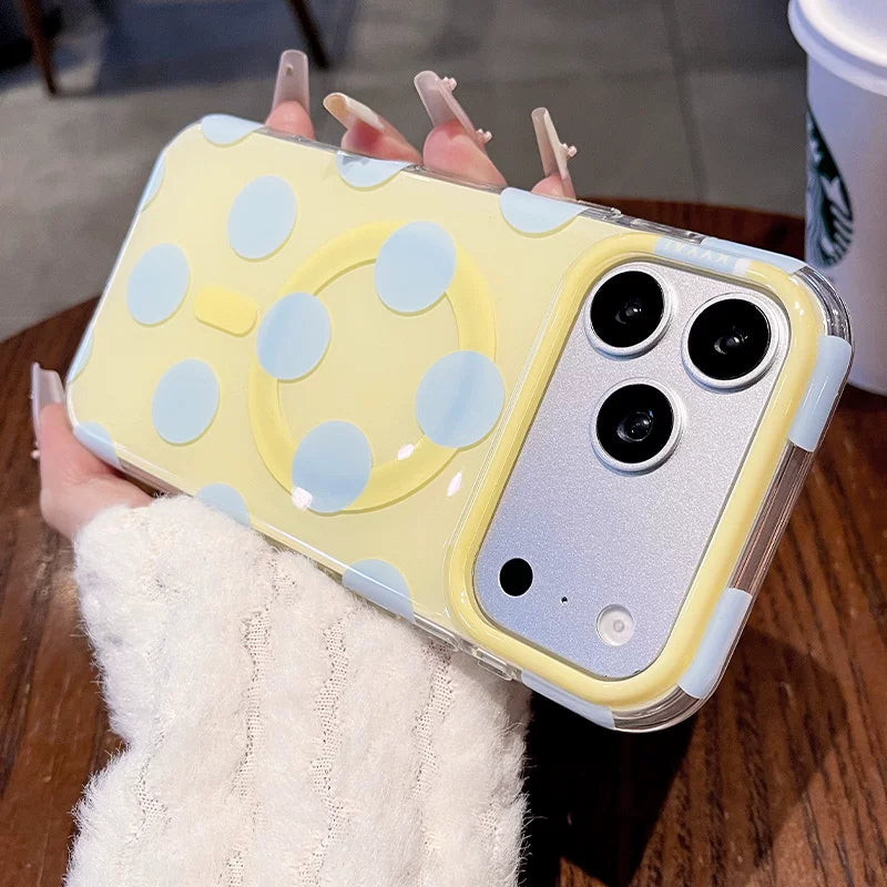 Macaron polka dot bracket for iPhone 17promax mobile phone case new iPhone16 Korean silicone gentle dream polka dot women's case 15pro high value case Phone accessories