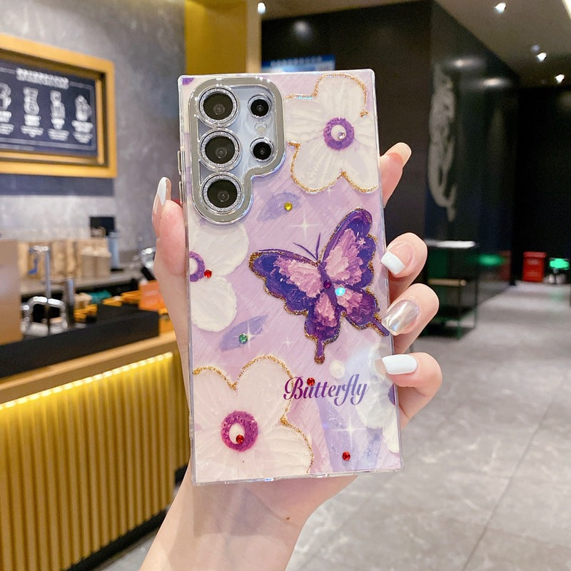 Accessories Oil Painting Fine Hole Flower Butterfly Samsung Galaxy S24Ultra Mobile Phone Case Case All Inclusive Luxury Lens Film