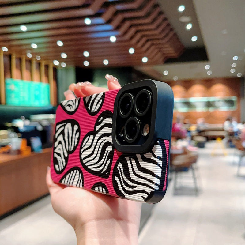 Accessories Sweet and cool zebra pattern love for iPhone14promax Apple 13 mobile phone case 12 new Internet celebrities 11 rose red