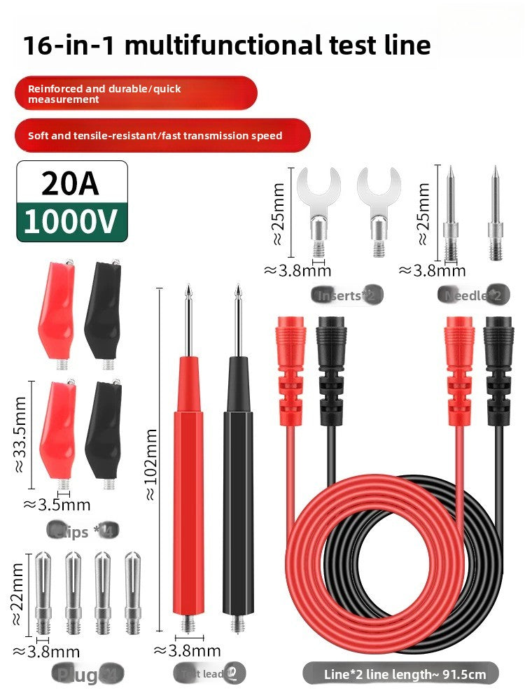 Current test lead 1000V 20A Multimeter Test Leads Electrical Alligator Clips Probe for Fluke Meter multi-functional test lead kit features ultra-sharp gold-plated tips for pinpointing miniature PCB nodes repair tools