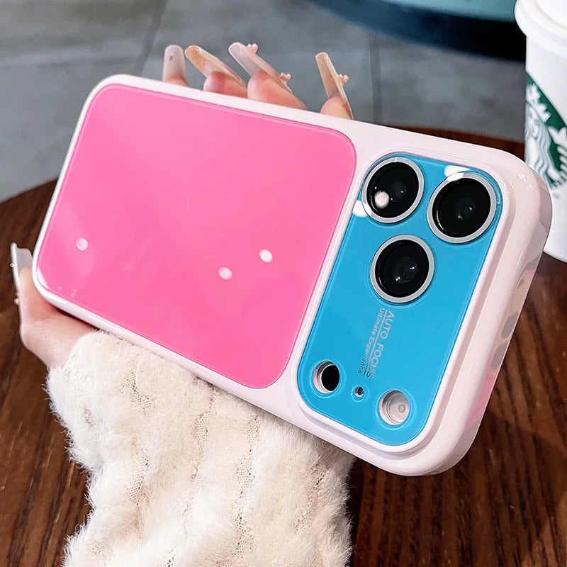 Spring and summer dopamine contrast color for iPhone 17 seconds change 17pro lens frame new mobile phone case iPhone16 integrated lens film solid color jelly anti-drop 15 explosive case Phone accessories