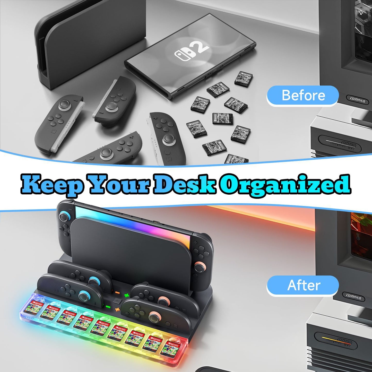 New SWITCH2 storage seat charger, host handle card storage NS2 RGB glare light handle fast charging