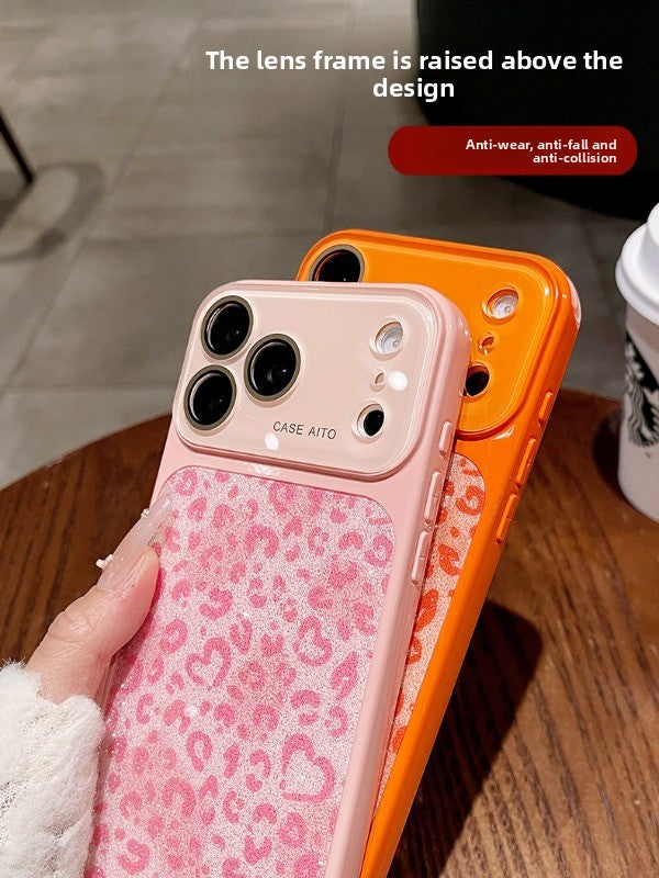 Glitter love leopard print for iPhone 17promax mobile phone case new iPhone16 seconds change 17pro large window lens film all-inclusive 15pro sweet cool women's shell Phone accessories