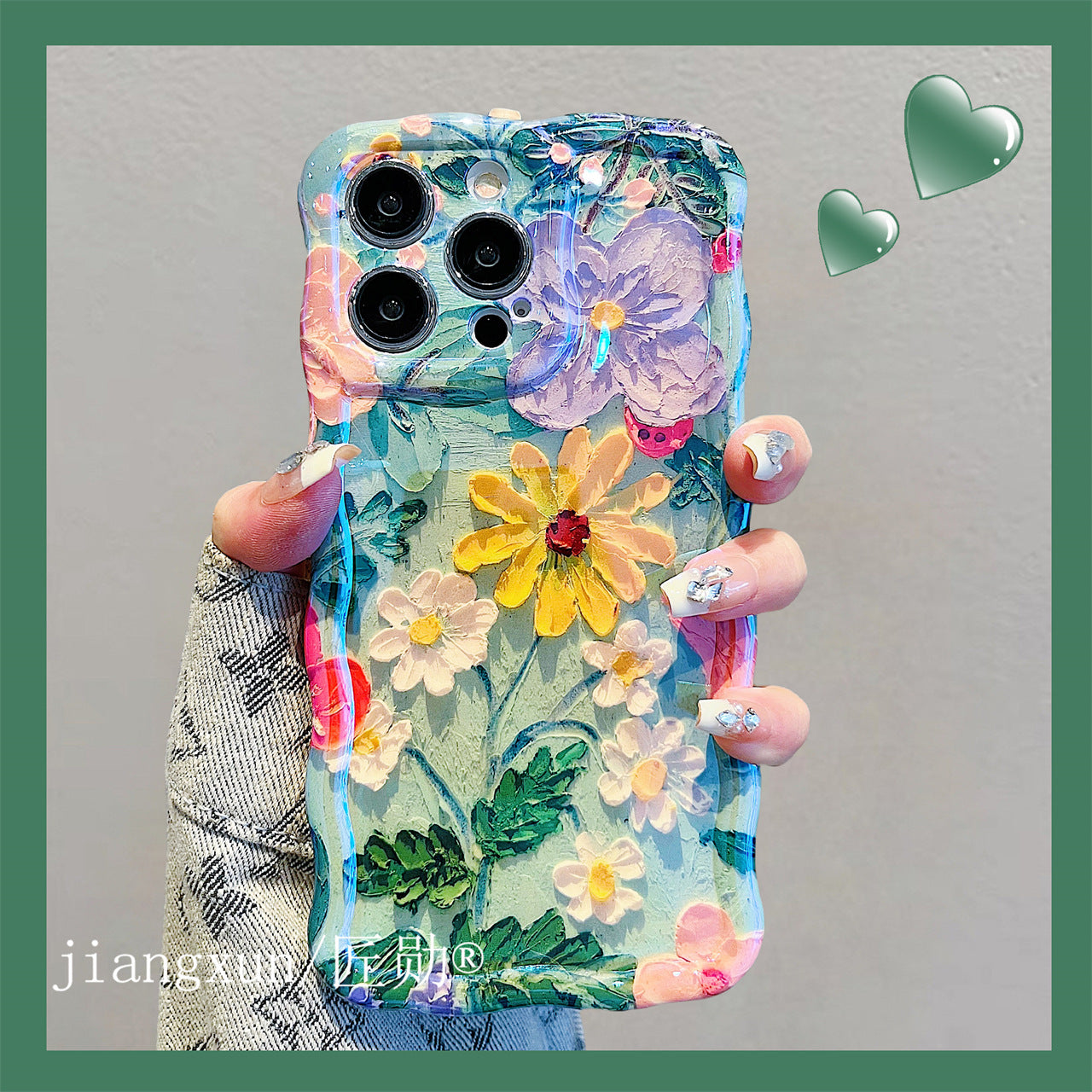 Accessories for iphone15promax mobile phone case 13 blue oil painting green flower daisy 14 new 14promax