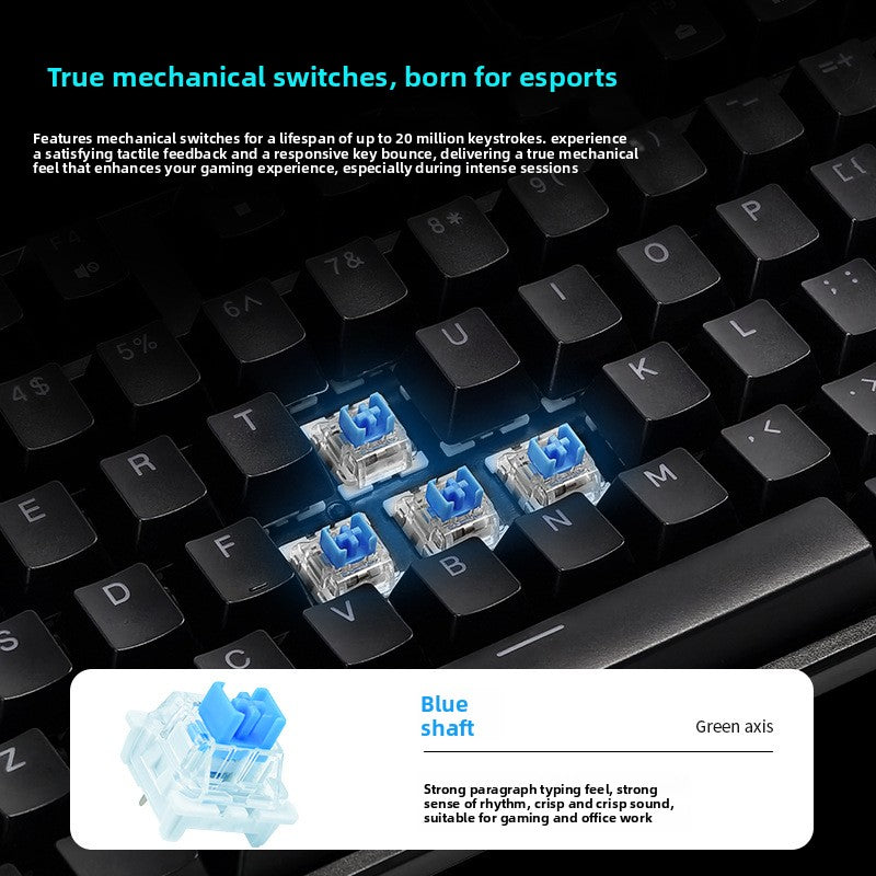 Wired mechanical keyboard Green axis RGB mixed light gaming computer, desktop keyboard universal