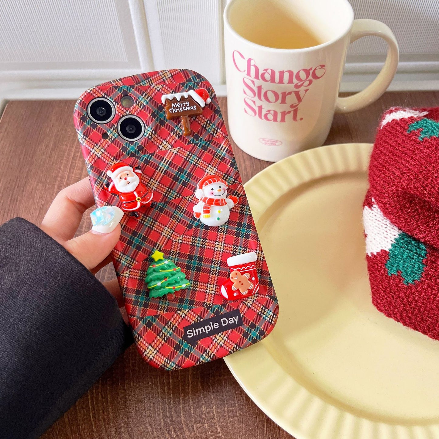 Accessories Apple 15pro/13/14promax Korean style ins plaid three-dimensional Christmas tree anti-drop female mobile phone case 12pro