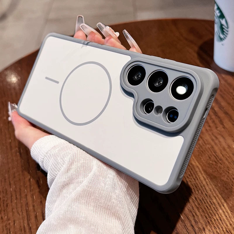 Contrasting color heat dissipation magnetic suction For Samsung S26ultra mobile phone case New S25ultra strong magnetic adsorption fine hole frame S24 side heat dissipation design Soft edge case Phone Accessories