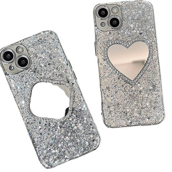 Accessories Luxury glitter sequin makeup mirror for iphone15promax mobile phone case Apple 14 new 13pro