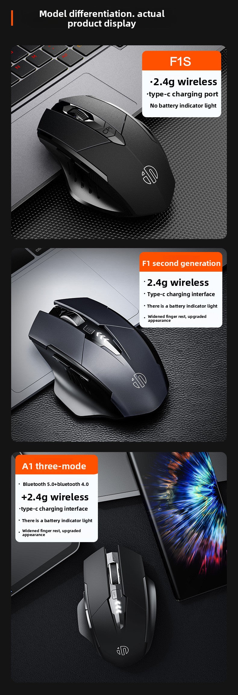 PM6 wireless bluetooth three-mode mouse F1S charging silent business office game computer