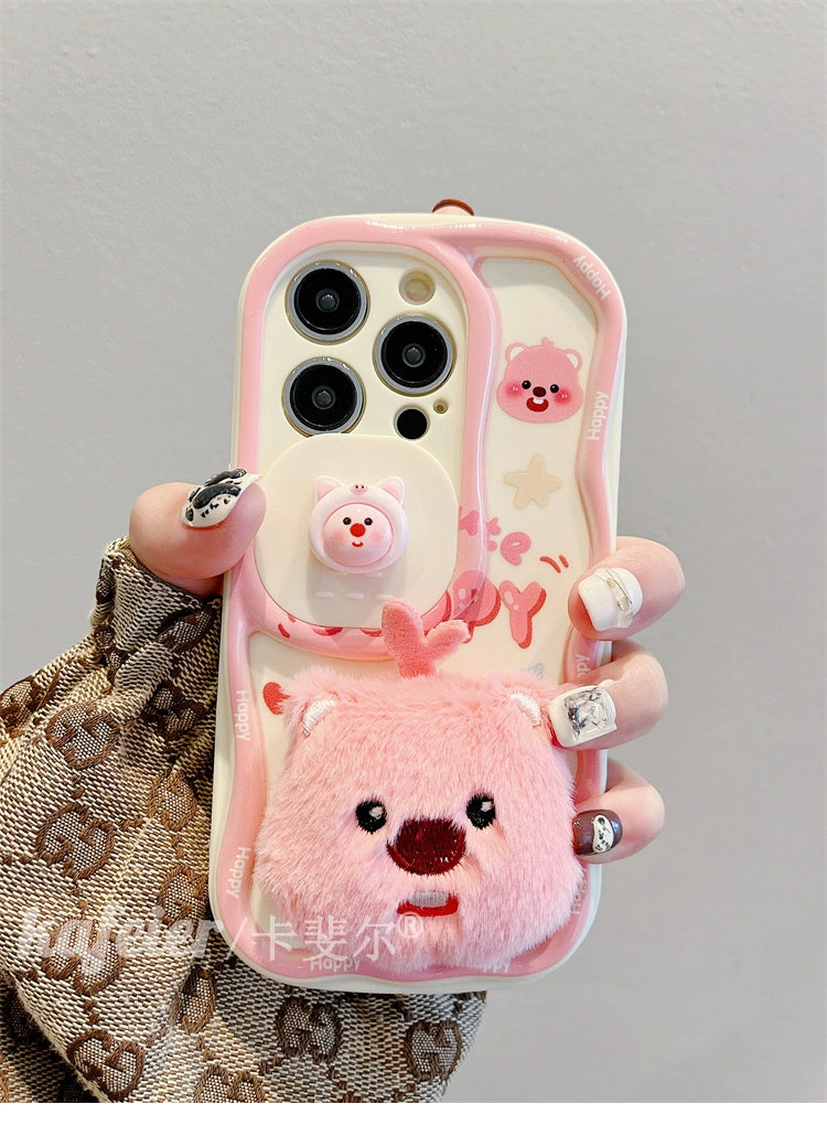 Accessories sliding window three-dimensional plush little beaver for iphone15pro max mobile phone case apple 14 new ins wind