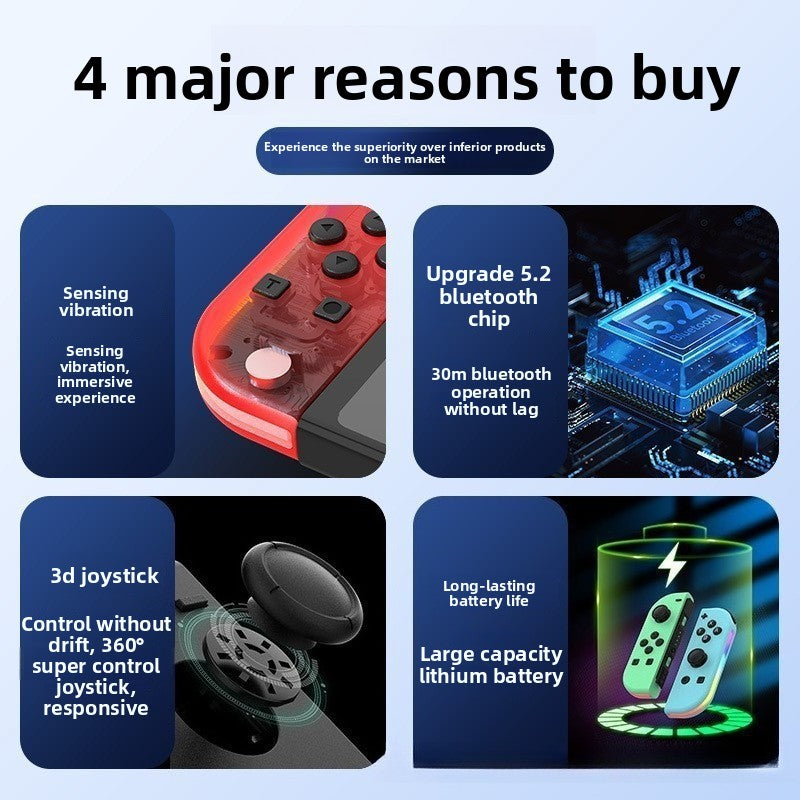 Switch joycon left and right gamepad colorful RGB light effect wake up 5.2 Bluetooth vibration somatosensory