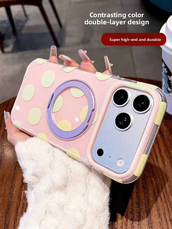 Macaron polka dot bracket for iPhone 17promax mobile phone case new iPhone16 Korean silicone gentle dream polka dot women's case 15pro high value case Phone accessories