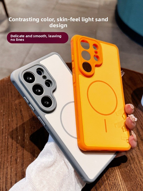 Contrasting color heat dissipation magnetic suction For Samsung S26ultra mobile phone case New S25ultra strong magnetic adsorption fine hole frame S24 side heat dissipation design Soft edge case Phone Accessories