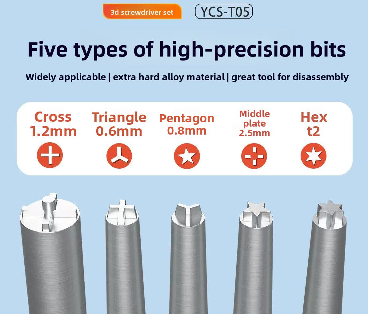 Special hard, precision stepless bearing mobile phone repair 3D screwdriver YCS-T05 Repair tools