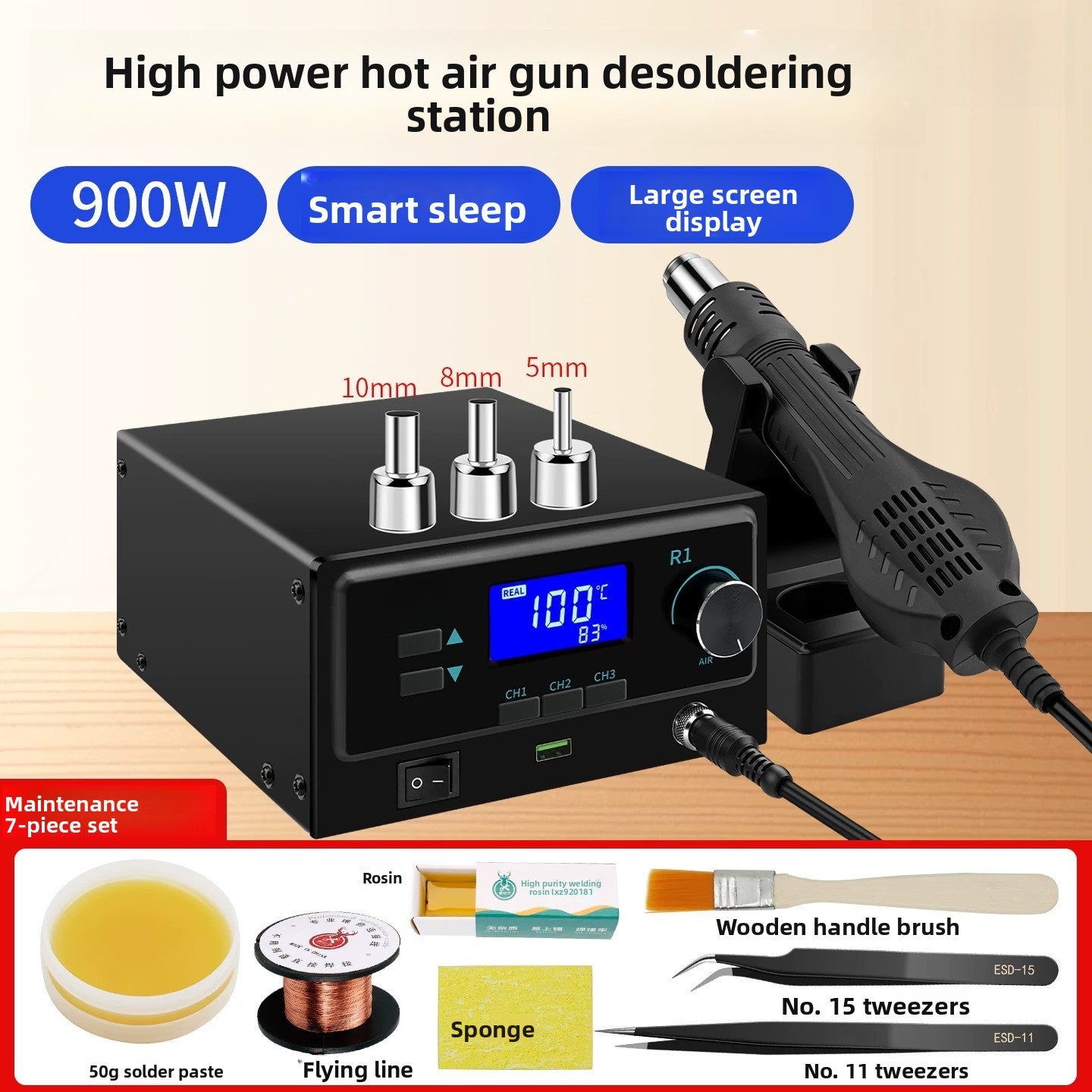 Welding table electric soldering iron hot air gun 2-in-1 mobile phone repair dismantling welding gun small high temperature solder 8586d phone laptop repair tools