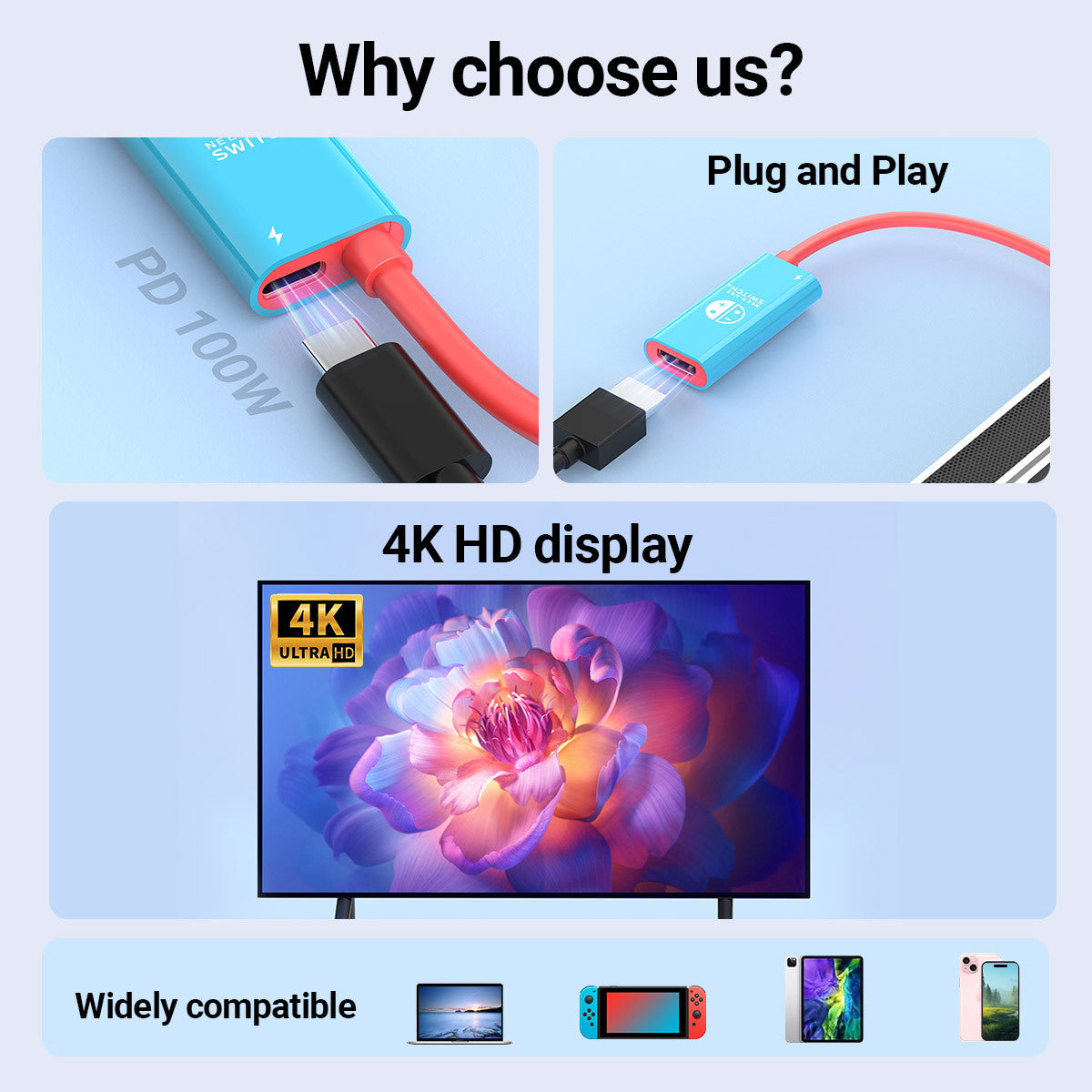 Switch converter type-c adapter cable mobile phone computer same screen cable 4k30hz video high definition screen cable