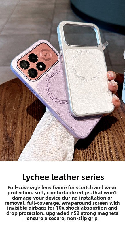 For Redmi k100pro mobile phone case, the new k90promax protective case, ultra-thin Redmi lychee leather pattern all-inclusive anti-drop magnetic suction women's high-end soft edge hard case Phone Accessories