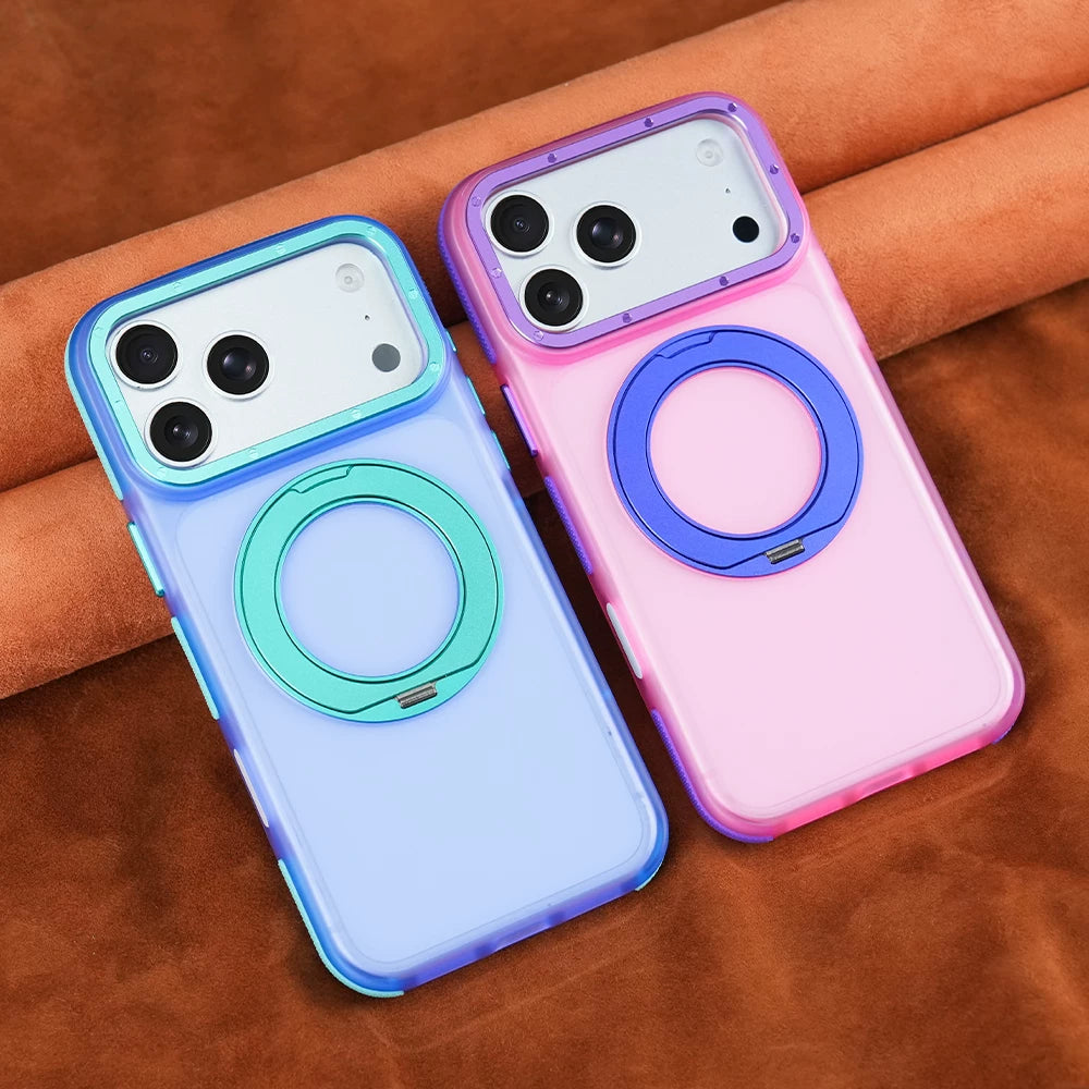 Metal frame for iPhone 18Pro magnetic mobile phone case iPhone17ProMax rotating 360 bracket 16/15pm all-inclusive anti-drop 14 skin matte contrasting color non-slip protective case Phone accessories