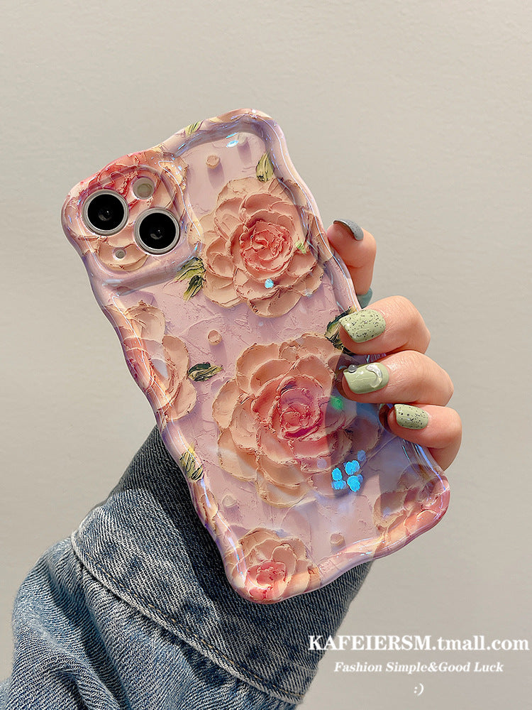 Accessories for iphone13 mobile phone case Apple 12 Blu-ray art oil painting flowers 14 new female 13pro