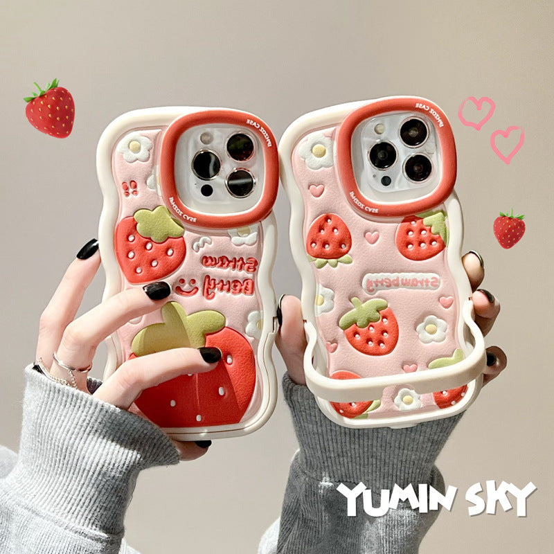 Accessories Summer ins Red Strawberry for iPhone14promax iPhone 13 Case 11 New 12 Bracket