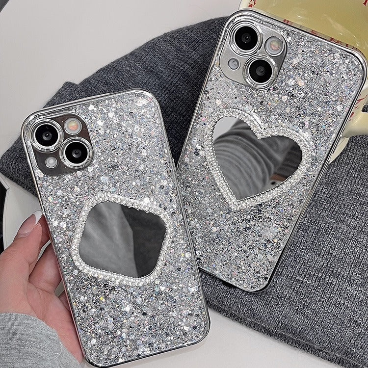 Accessories Luxury glitter sequin makeup mirror for iphone15promax mobile phone case Apple 14 new 13pro