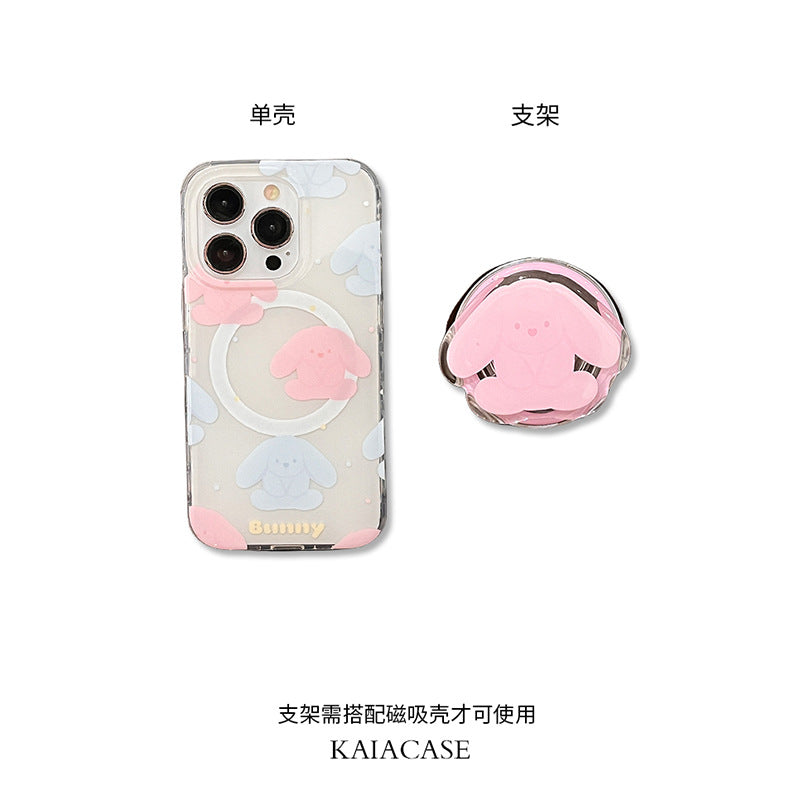 Accessories cute pink rabbit magnetic suction bracket for apple 15promax mobile phone case iphone14 new 12 double layer 13