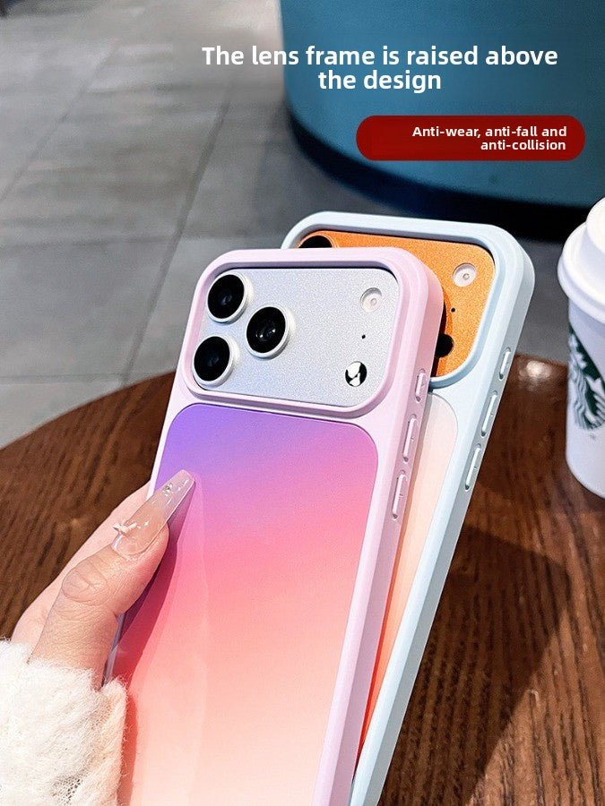 Macaron gradual change smudge bracket for iPhone 17promax mobile phone case New iPhone16 built-in magnetic suction belt Round bracket protective case 15 High value, case Phone accessories
