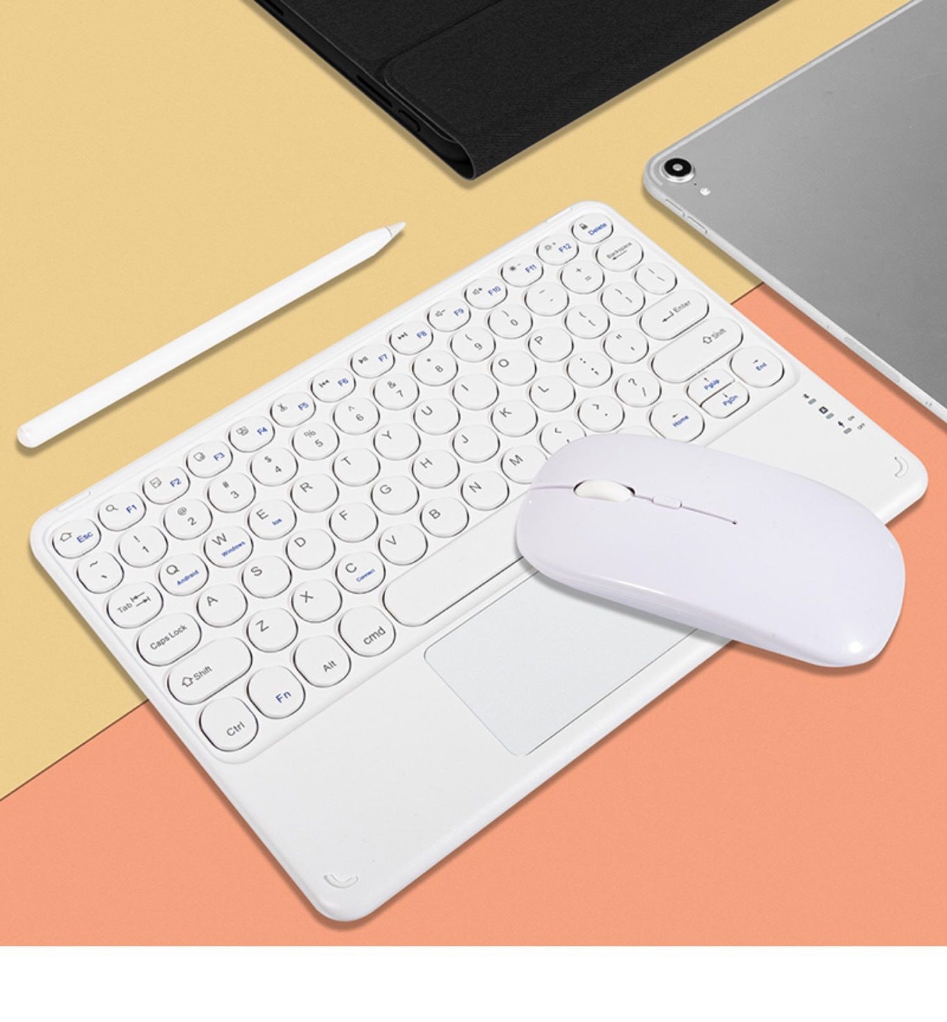 Manufacturer wholesale bluetooth retro round second control bluetooth keyboard tablet light bluetooth keyboard and mouse set protective Accessories