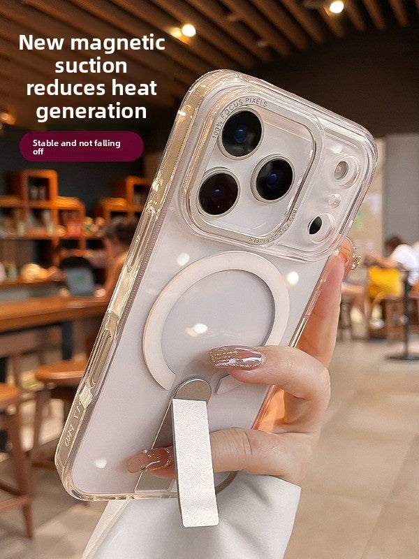 For iphone17promax mobile phone case women's iPhone 17pro new rotating bracket 15 transparent magnetic suction 14plus all-inclusive anti-drop 13 advanced 12p protective case ultra-thin Phone accessories