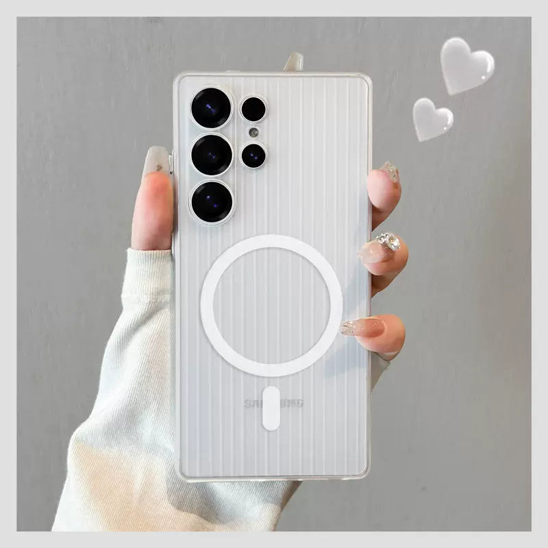 Geometric for samsung s26ultra mobile phone case corrugated magnetic suction s25 + protective case galaxy case s26 transparent matte samsung ultra-thin all-inclusive anti-drop premium women's Phone accessories