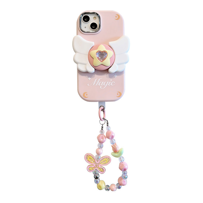 Accessories for Apple 15ProMax mobile phone protective case iPhone14 girl heart cartoon cute angel wing bracket