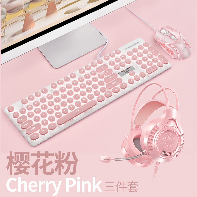 Silver carving V8 punk mechanical feel keyboard mouse set luminous game computer accessories