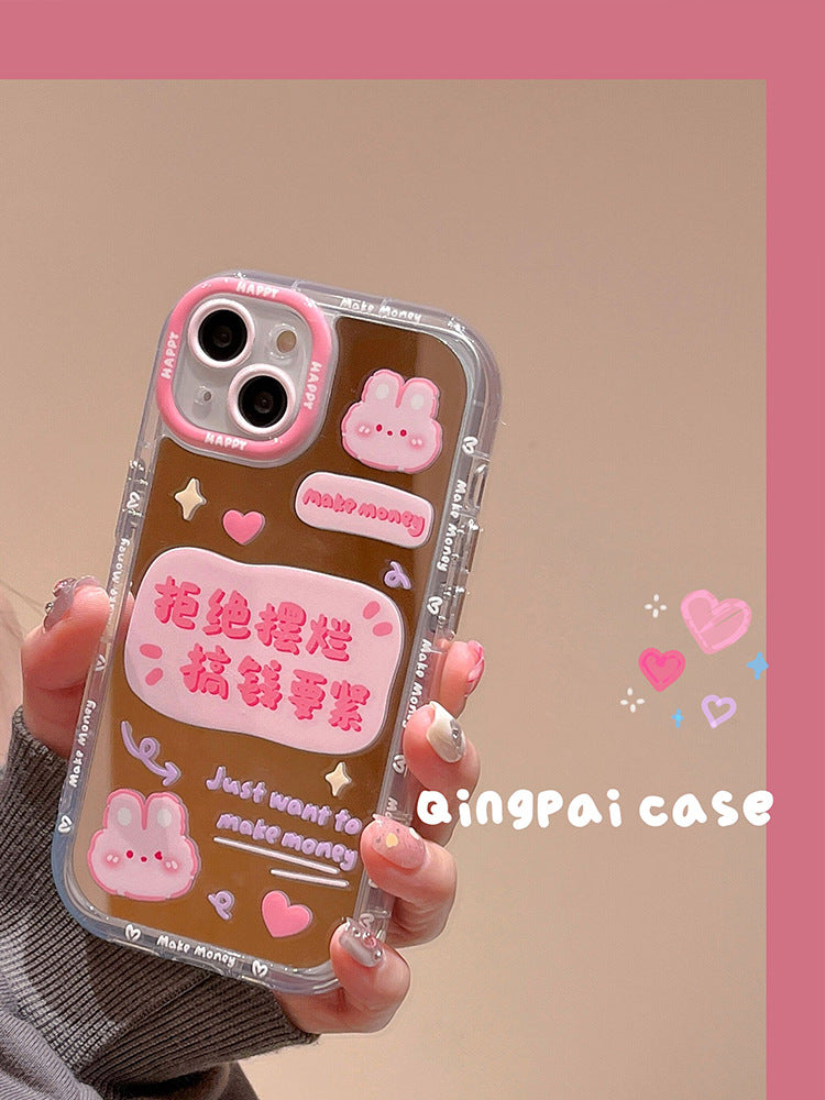 Accessories for Apple 14 mobile phone case mirror text bear rabbit 13 new iphone14promax female 12