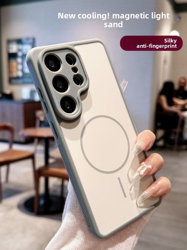 Contrasting color heat dissipation magnetic suction For Samsung S26ultra mobile phone case New S25ultra strong magnetic adsorption fine hole frame S24 side heat dissipation design Soft edge case Phone Accessories