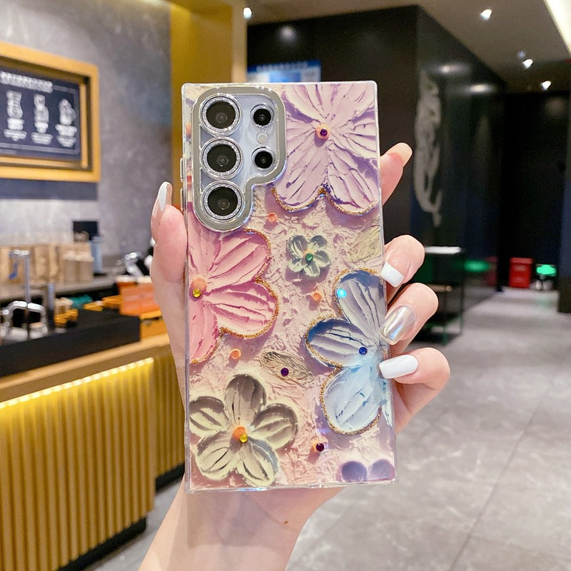 Accessories Oil Painting Fine Hole Flower Butterfly Samsung Galaxy S24Ultra Mobile Phone Case Case All Inclusive Luxury Lens Film