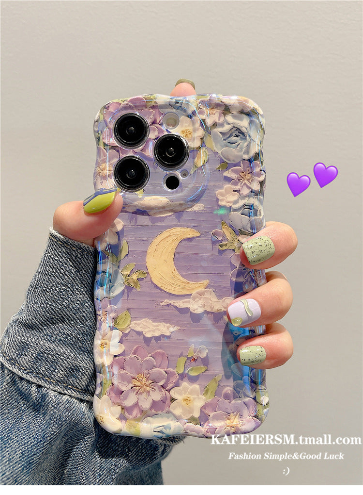 Accessories for iphone13 mobile phone case Apple 12 blue oil painting moon sun flower 14 new female 13promax