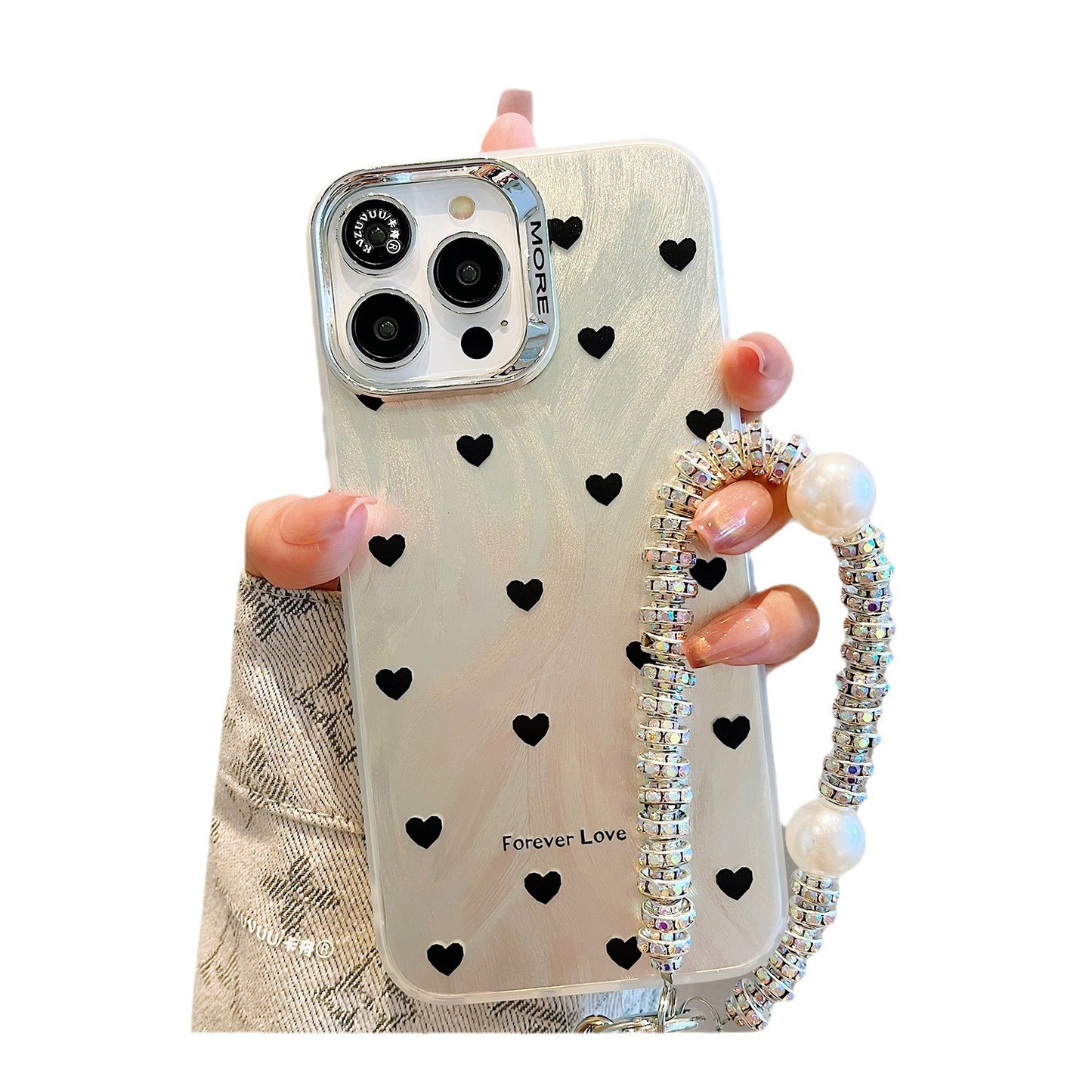 Accessories for Apple 15 mobile phone case iphone14promax feather yarn English polka dot love bracelet 13 simple ins