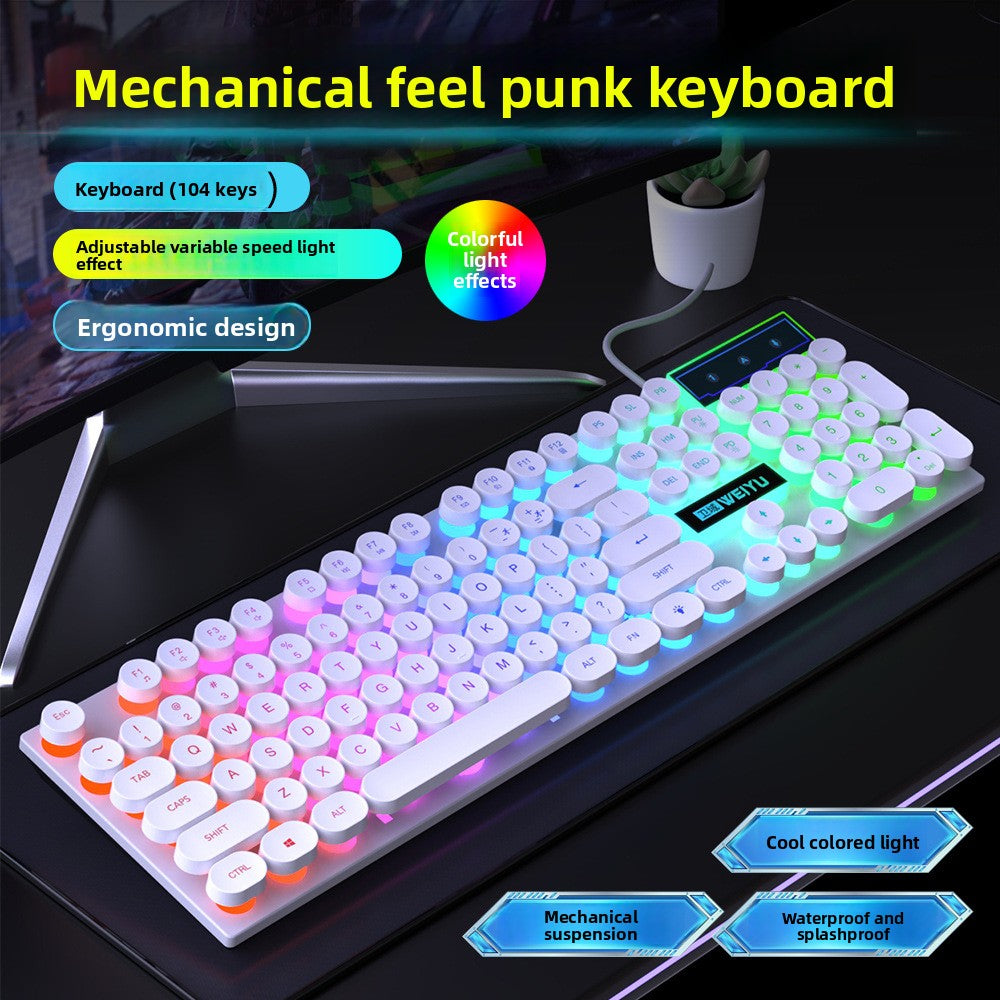 Floating retro punk keycaps mechanical feel wired keyboard mouse luminous set game office desktop computer