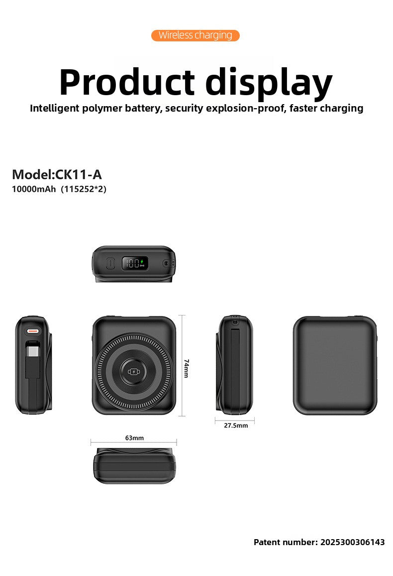 3-in-1 fast charging mobile power supply for mobile phones, earphones, watches, 10,000 mAh with cable, magnetic power bank.