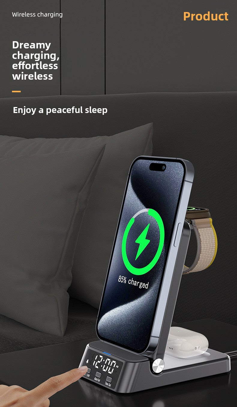 Wireless charger 3-in-1  desktop vertical clock wireless charging iwatch 8 multi-function base apple samsung