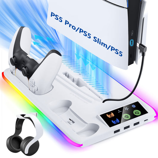 PS5 SLIM PRO Universal host Cooling base Multifunctional fan bracket Dual handle seat charger with RGB light