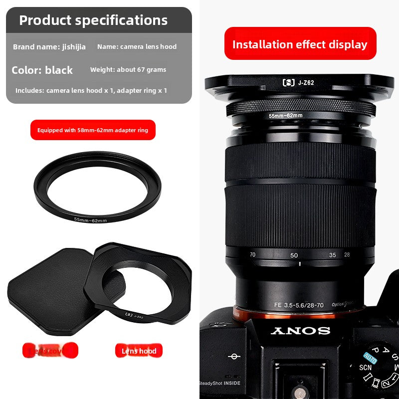 Square hood for Canon Sony Conn 16-50 Fuji 15-45/35 f2 52/43/46 mm Digital camera accessories