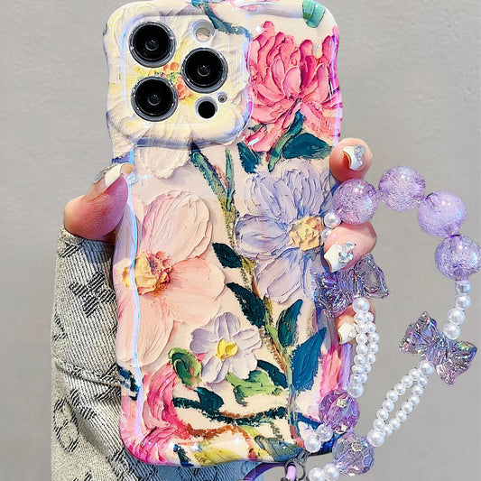 Accessories for iPhone15promax phone case 13/14 blue oil painting flower ins wind 14promax apple 15