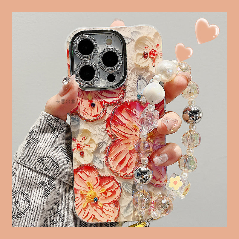 Accessories for advanced sense point drill oil painting flower petal bracelet iphone15promax mobile phone case apple 13 pro