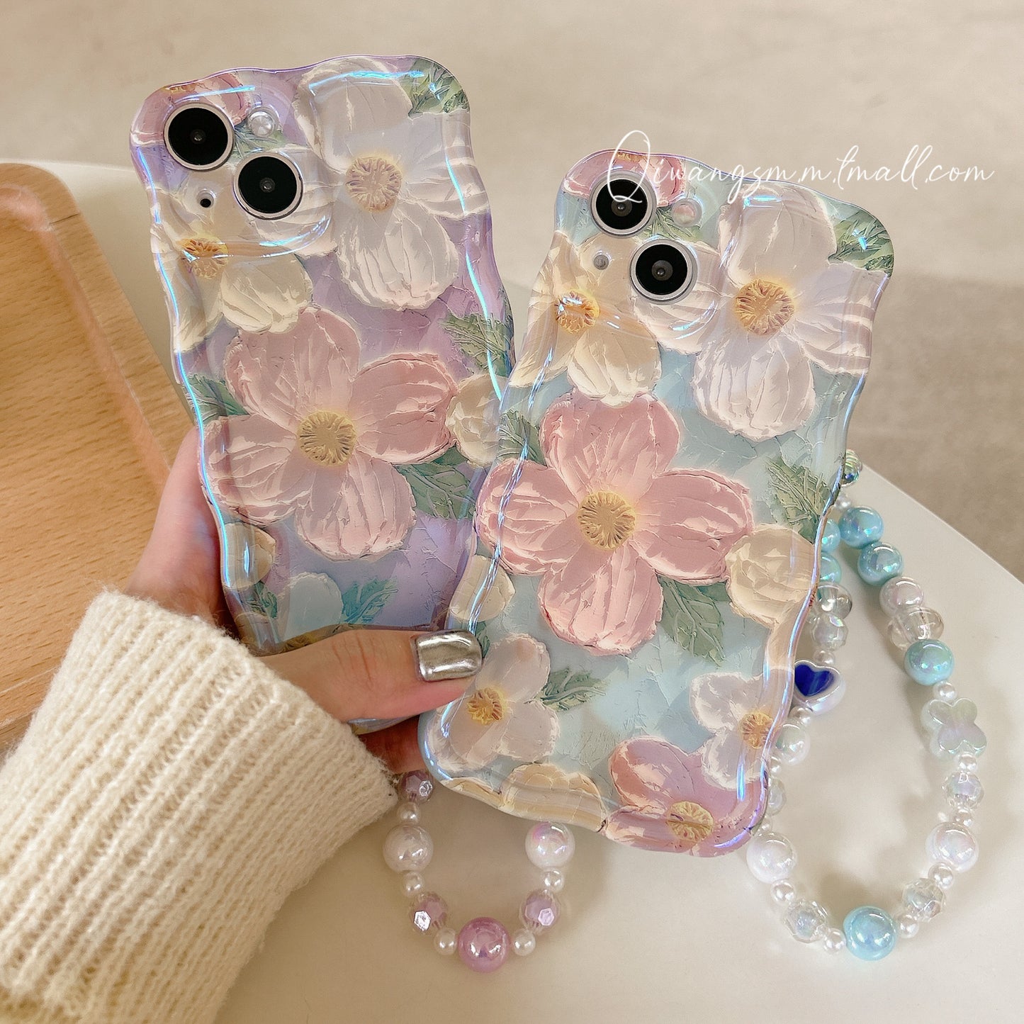 Accessories Wave Edge Glazed Retro Flowers for iphone13promax Mobile Phone Case Apple 14 with Bracelet 12pro