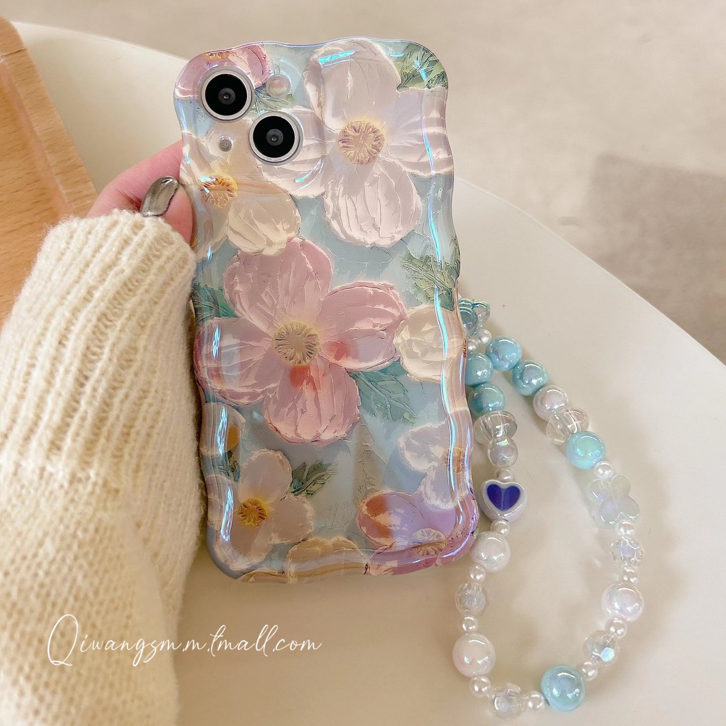 Accessories Wave Edge Glazed Retro Flowers for iphone13promax Mobile Phone Case Apple 14 with Bracelet 12pro