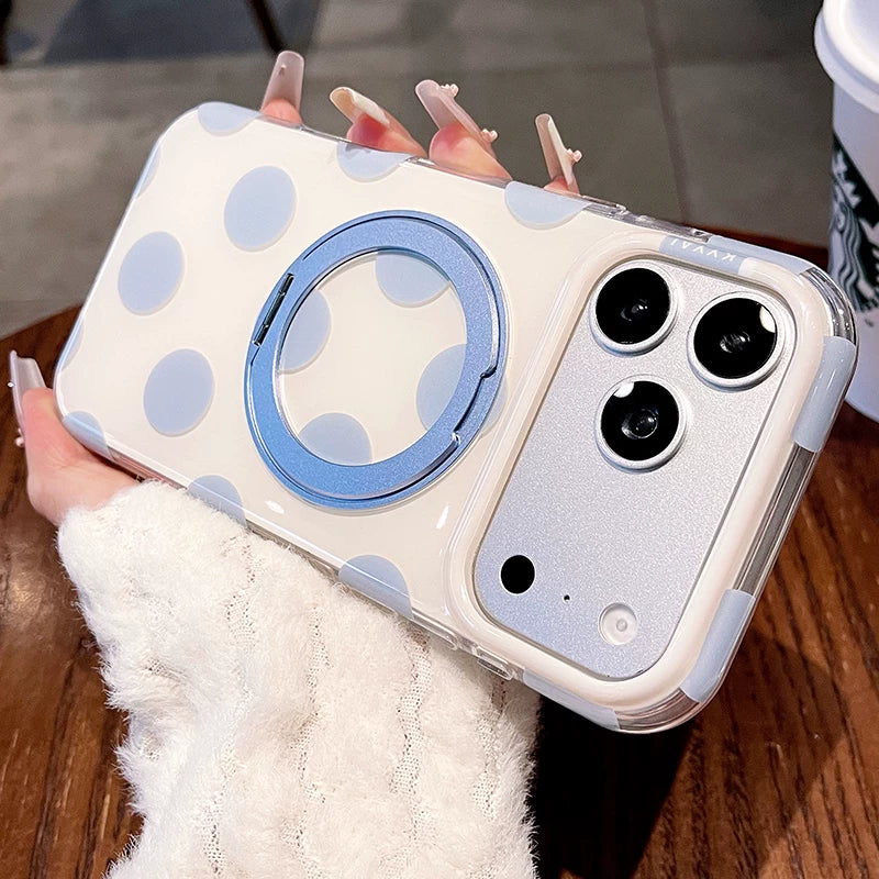 Macaron polka dot bracket for iPhone 17promax mobile phone case new iPhone16 Korean silicone gentle dream polka dot women's case 15pro high value case Phone accessories