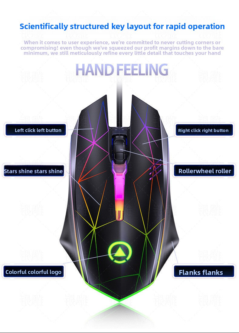 Silver Carving KMS00 Luminous Keyboard Mouse Headset Three or four-piece set USB wired game mechanical feel computer pad