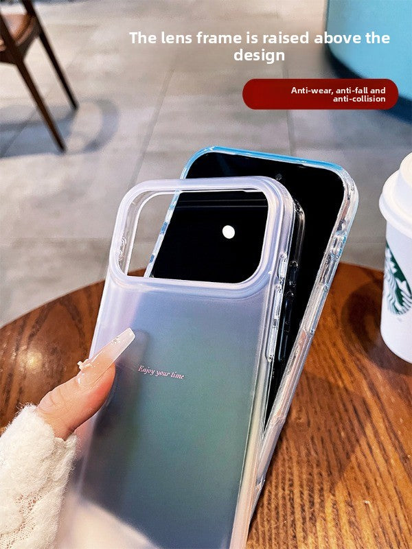Semi-transparent gradual change blush For iPhone 18promax mobile phone case New iPhone17 smudged English letter protective case 16pro Summer clear women's simple case Phone Accessories