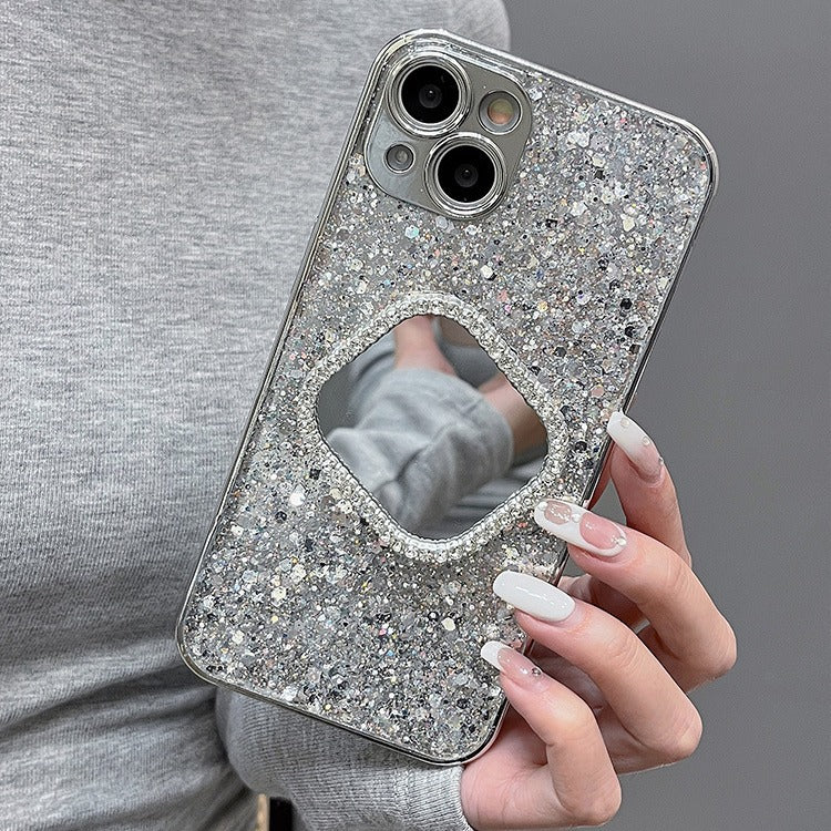 Accessories Luxury glitter sequin makeup mirror for iphone15promax mobile phone case Apple 14 new 13pro